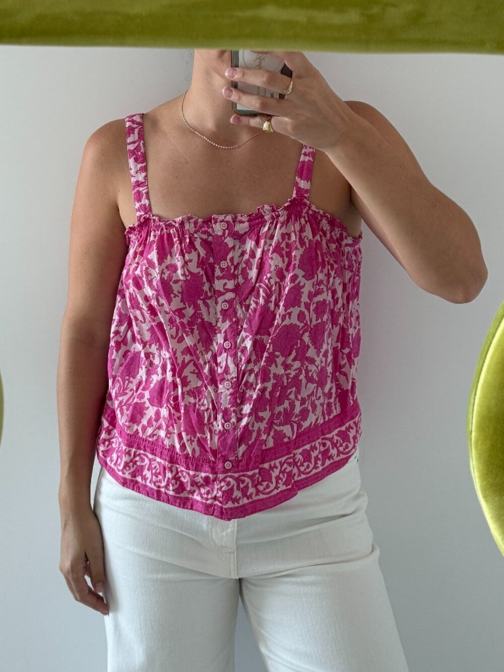 J. Crew Pink and White Patterned Summer Tank Top Blouse Medium
